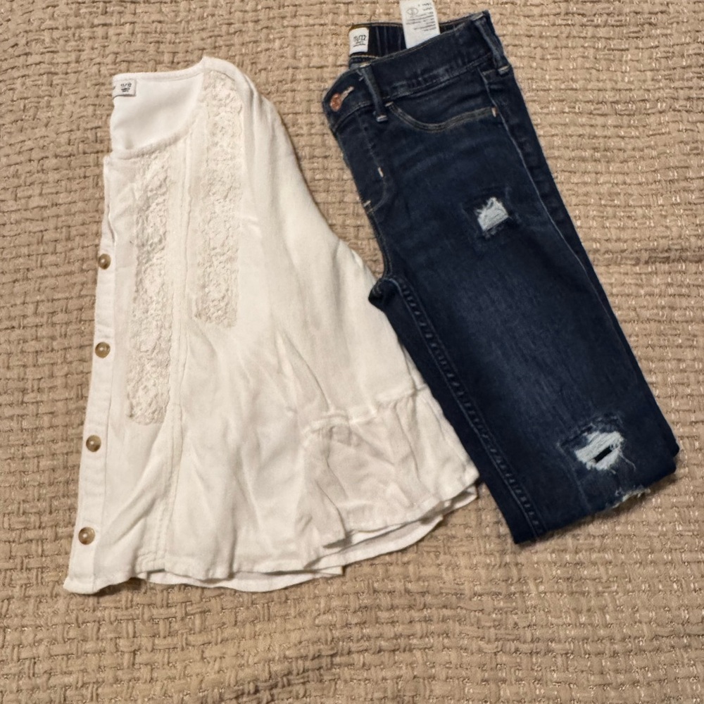 Abercrombie & Fitch Kids White Top and Blue Jeans Set